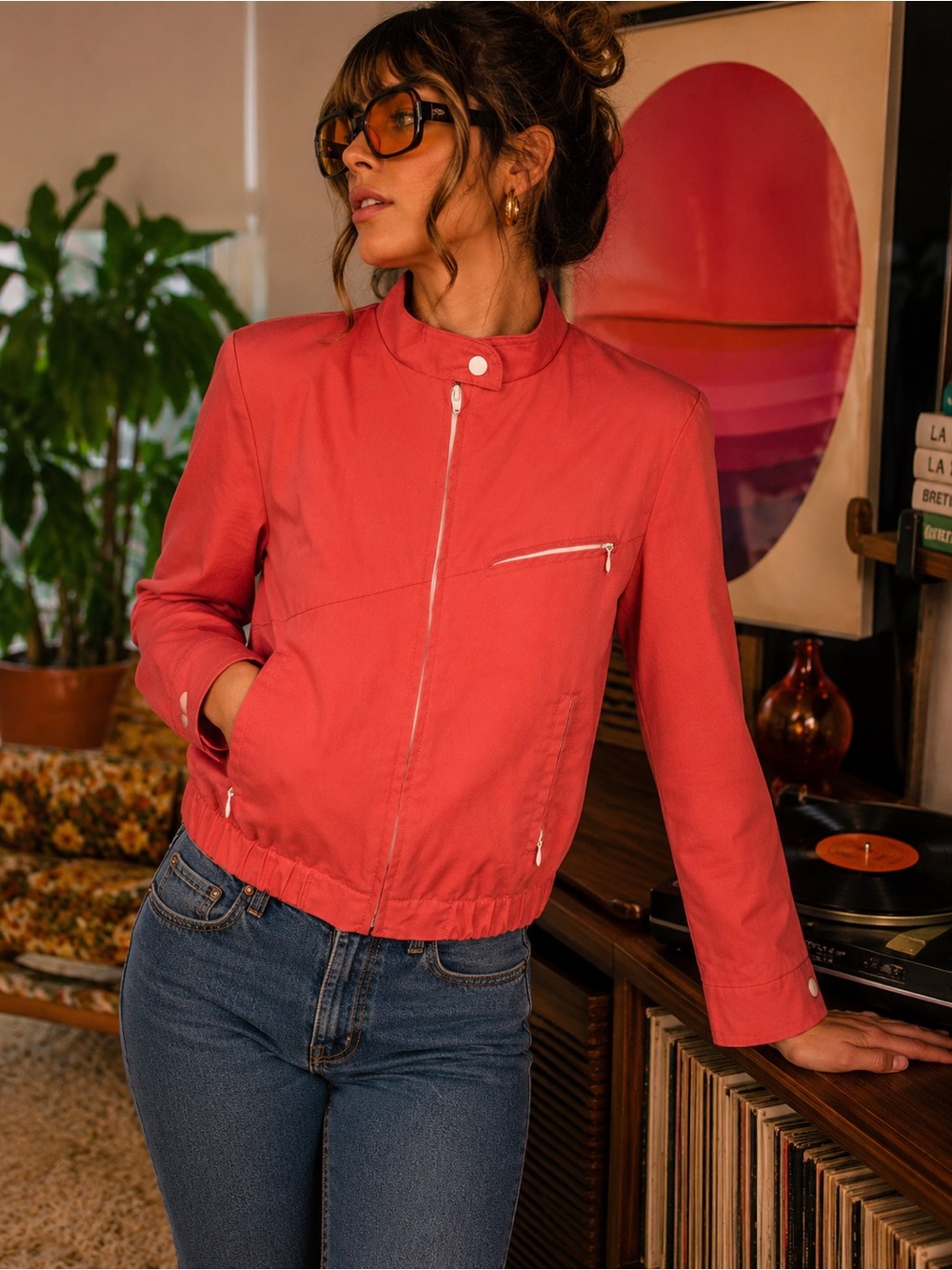 Vintage Cotton Raquel by Farwest Garments Retro Red Zip Jacket